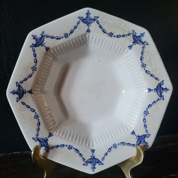 Vintage Castleton Independence Ironstone Octagonal Bowl Blue and White Garland - Picture 1 of 7